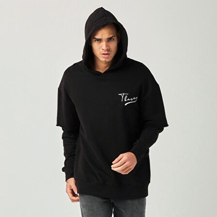 Parçalı Kol Hoodie - Siyah