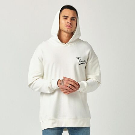 Parçalı Kol Hoodie - Ekru