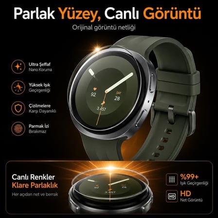 Engo Samsung Galaxy Watch 9 44mm İle Uyumlu Ekran Koruyucu Nano Parlak Çizilmeye Dayanıklı Akıllı Saat Koruması, 9h Kırılmaz Esnek Cam, Hd Şeffaf 2 Adet Sm-L350