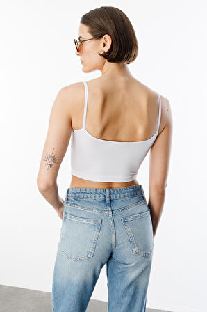 Kadın Scuba Kumaş İp Askılı Crop Top CROP-ATLET