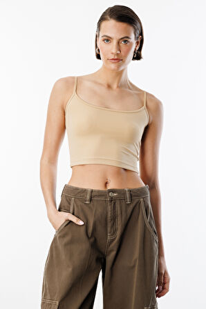 Kadın Scuba Kumaş İp Askılı Crop Top CROP-ATLET