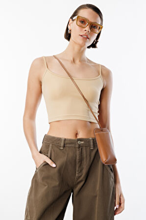 Kadın Scuba Kumaş İp Askılı Crop Top CROP-ATLET