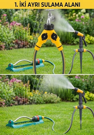 Çift Çıkışlı Vanalı Musluk Adaptörü 1/2" - 3/4" | Bahçe Hortumu Y Bağlantı Aparatı | Bağımsız Su Kontrolü