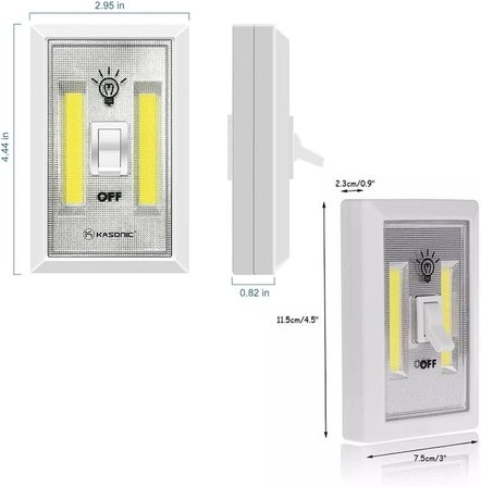 GüncelÇarşı Pille Çalışan Duvar Anahtarı Tipi COB LED Lamba, Kablosuz Dolap İçi Aydınlatma, Mıknatıslı, Yapışkanlı Gece Lambası, Kitap Lambası (2 ADET)