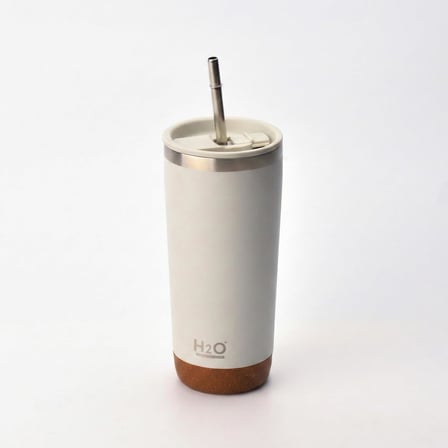 590 ml Paslanmaz Çelik Pipetli Termos Kupa - 4 Renk Seçeneği (Siyah, Yeşil, Gri, Mavi) - Sıcak ve Soğuk Tutan Mug - Araç ve Ofis Bardağı (KREM)