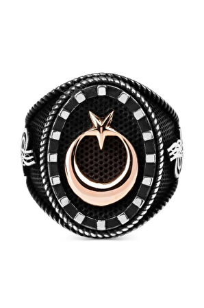 Tuğra Motifli Ay Yıldız Taşsız Gümüş Erkek Yüzük