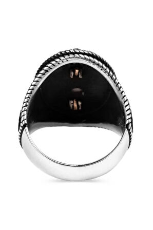 Tuğra Motifli Ay Yıldız Taşsız Gümüş Erkek Yüzük