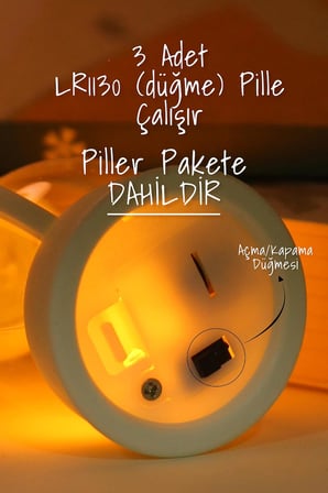 Led Mum Kanatlı Melek Tip Dumansız Pilli Alevli Dekoratif Yapay Mum Işıldak Kahve 1037-7