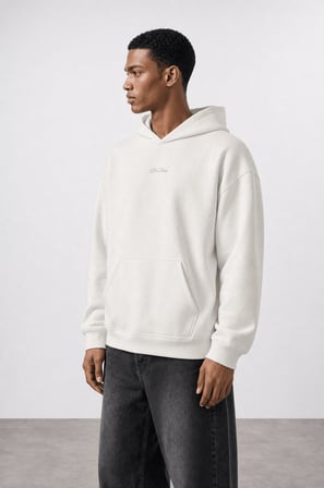 Erkek Da Vinci Baskı Detaylı Oversize Hoodie Ekru