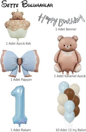 1 Yaş Retro Ayıcık Temalı Erkek Bebek Konsept Doğum Günü Seti