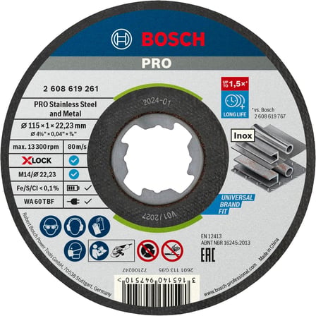 Professional 10 Adet Düz Kesme Diski Standart (Inox, X-LOCK, Ø115 mm, Delik Çapı: 22,23 mm, Kalınlık: 1 mm), Ø 115 mm