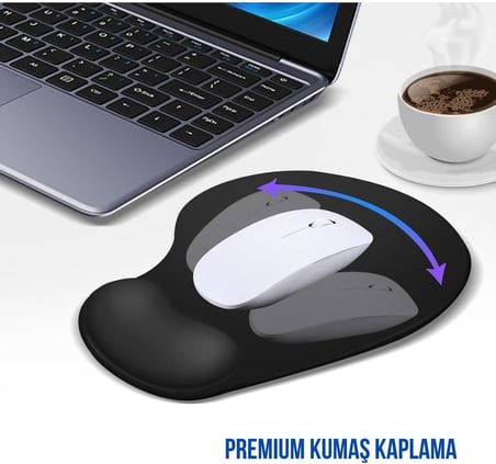 ErgoPad Bilek Destekli Ergonomik Kaymaz Taban Mouse Pad, Masa Pedi Siyah