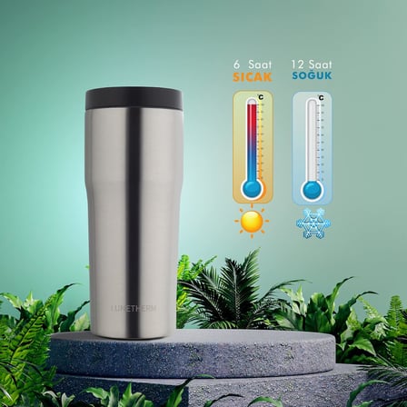 Sızdırmaz Vakumlu Çıft Katmanlı Çelik Bardak Termos 480 ml 6 saat sıcak / 12 saat soğuk - Metalik Gri