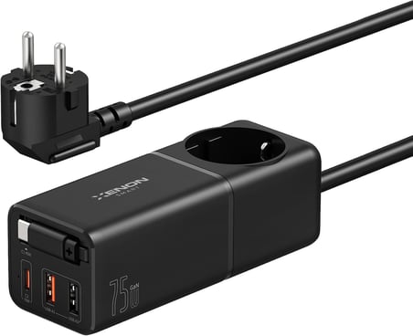 Masaüstü Priz Hızlı Şarj İstasyonu | 75W GaN 4000W AC Dahili USB-C Kablo 3 x USB PD PPS X6412