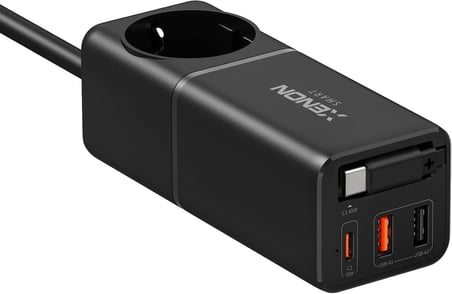 Masaüstü Priz Hızlı Şarj İstasyonu | 75W GaN 4000W AC Dahili USB-C Kablo 3 x USB PD PPS X6412