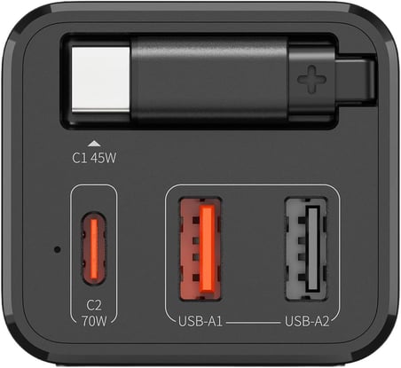 Masaüstü Priz Hızlı Şarj İstasyonu | 75W GaN 4000W AC Dahili USB-C Kablo 3 x USB PD PPS X6412