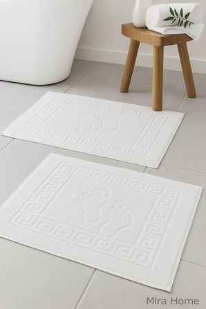 2'li Ayak İzli Banyo Ayak Havlusu%100 Pamuklu Renkli 50x70 Cm