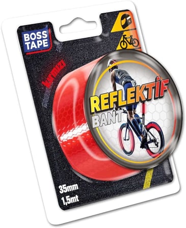 Boss Tape Reflektif Petekli Kedi Gözü Bant Kırmızı 35 mm x 1,5 mt