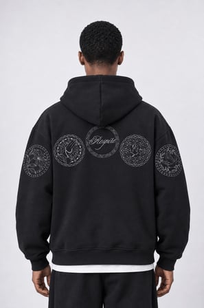 Erkek Rosette Nakışlı Oversize Hoodie Siyah