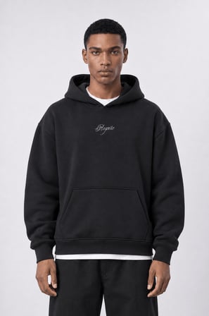 Erkek Rosette Nakışlı Oversize Hoodie Siyah