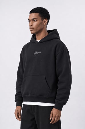Erkek Rosette Nakışlı Oversize Hoodie Siyah