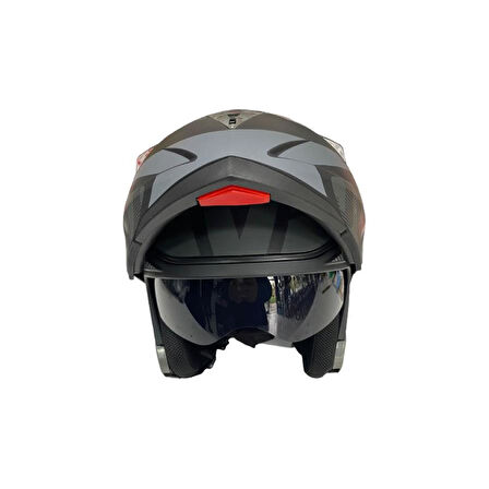 JK20 Çene Açılır Güneş Vizörlü Motosiklet Kaskı Gri Siyah XL Beden Baş Çevresi: 61-62CM