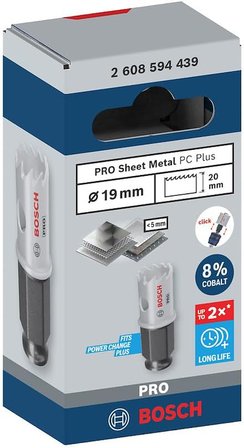 1 x PRO Sheet Metal Power Change Plus Delik Testeresi (Paslanmaz Çelik Saclar, Çelik Saclar, Ø 19 mm, Profesyonel Aksesuar Matkap/Tornavida için)