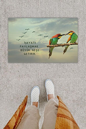 Dijital Baskı Dekoratif Tropikal Kuş Gri Kapı Önü Paspası K-1222