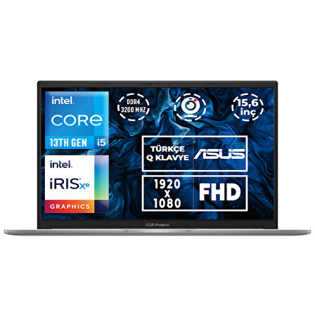 Asus Vivobook 15 i5-1335U 16GB 512GB SSD 15.6" FHD Freedos Taşınabilir Bilgisayar X1504VA-NJ104 001