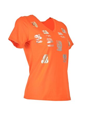 Vedi Bisiklet Yaka Baskılı Kısa Kollu Oranj Kadın T-Shirt 2243102