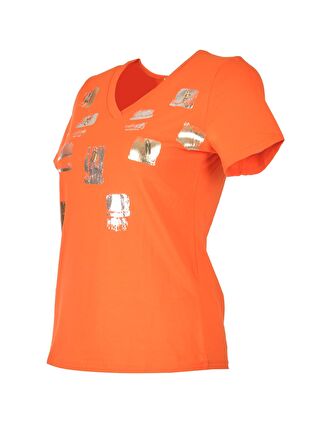 Vedi Bisiklet Yaka Baskılı Kısa Kollu Oranj Kadın T-Shirt 2243102