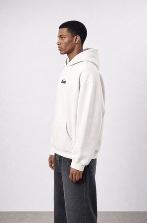 Erkek Sonar Nakışlı Oversize Hoodie Ekru