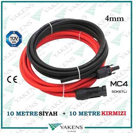 Mc4 Soketli (10+10) 20 Metre 4mm Güneş Paneli Solar Kablo