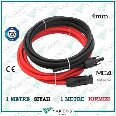 MC4 Soketli (1+1) 2 Metre 4mm Güneş Paneli Solar Kablo