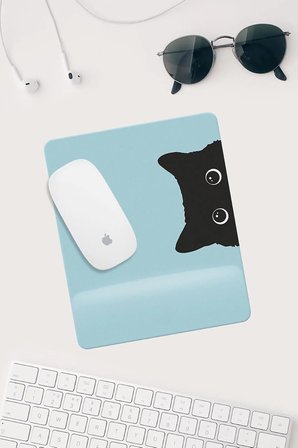 HobiShop(105) Pembe Kedi Çizimli Bilek Destekli Dikdörtgen Mouse Pad Mouse Altlığı. Pembe