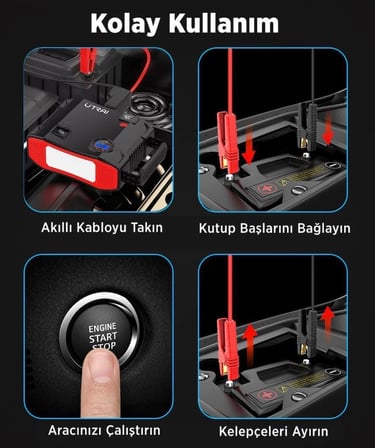 Jstar 5 24000mAh 2000A Jump Starter + Lastik Şişirme Pompası Taşınabilir Akü Takviye Cihazı (Çanta + LCD Ekran + Powerbank + Led Lamba)