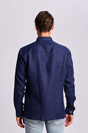 Ruck & Maul Erkek Keten Gömlek 24865-166 Navy Blue