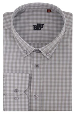 BLU Yarım İtalyan Üstten Düğmeli Yaka Klasik Gömlek