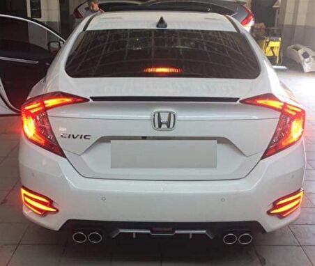 Oled Garaj Honda Civic FC5 İçin Uyumlu Difüzör 4 Egsoz Görünümlü Gri  Silver