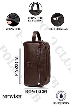 NEWISH POLO ACCESSORIES PORTFÖY EL ÇANTASI-VEGAN DERİ KAHVE