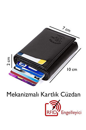 NEWİSH POLO RFİD ÖZELLİKLİ MEKANİZMALI CÜZDAN KARTLIK-SUNİ DERİ SİYAH