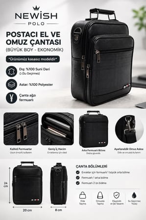 NEWİSH POLO POSTACI EL VE OMUZ ÇANTASI KARELİ BÜYÜK BOY EKONOMİK