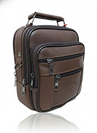 NEWİSH POLO HAKİKİ DERİ POSTACI KASALI EL OMUZ ÇANTASI ORTABOY-KOYU KAHVE