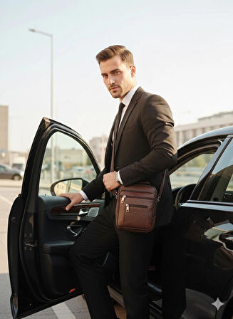 NEWİSH POLO HAKİKİ DERİ POSTACI KASALI EL OMUZ ÇANTASI ORTABOY-KOYU KAHVE