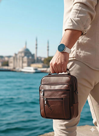 NEWİSH POLO HAKİKİ DERİ POSTACI KASALI EL OMUZ ÇANTASI ORTABOY-KOYU KAHVE