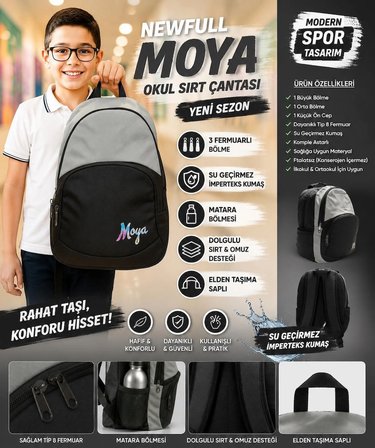 NEWFULL MOYA OKUL SIRT ÇANTASI (YENİ SEZON)-EKONOMİK GRİ