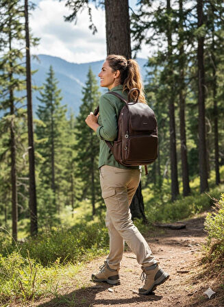 NEWİSH POLO KAPAKLI SIRT ÇANTASI-YIKAMA SUNİ DERİ-KOYU KAHVE