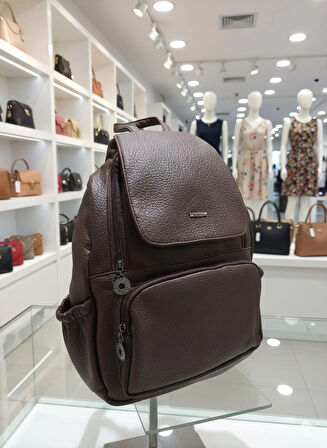 NEWİSH POLO KAPAKLI SIRT ÇANTASI-YIKAMA SUNİ DERİ-KOYU KAHVE