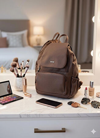 NEWİSH POLO KAPAKLI SIRT ÇANTASI-YIKAMA SUNİ DERİ-KOYU KAHVE