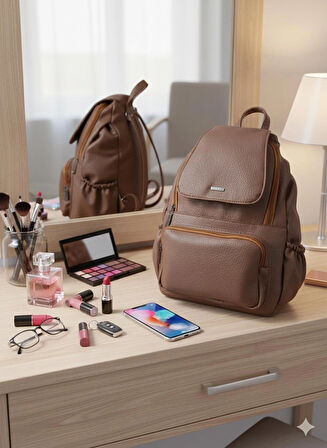 NEWİSH POLO KAPAKLI SIRT ÇANTASI-YIKAMA SUNİ DERİ-TABA